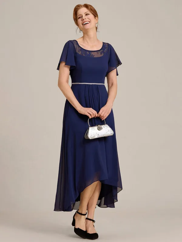 Chiffon Ruffle Sleeves Asymmetrical Hem Mother of the Bride Dress made by Ever Pretty