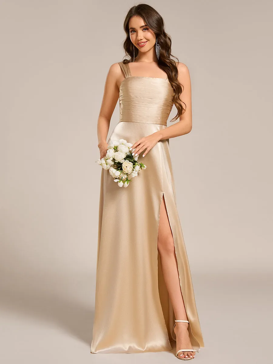 ever NOVALEE|Square Neck Satin Maxi Bridesmaid Dress with Front Slit sold by Ever Pretty