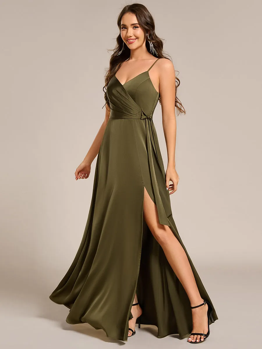 ever IYLA|Wrap-Style Spaghetti Strap Maxi Satin Bridesmaid Dress sold by Ever Pretty product image thumbnail 4