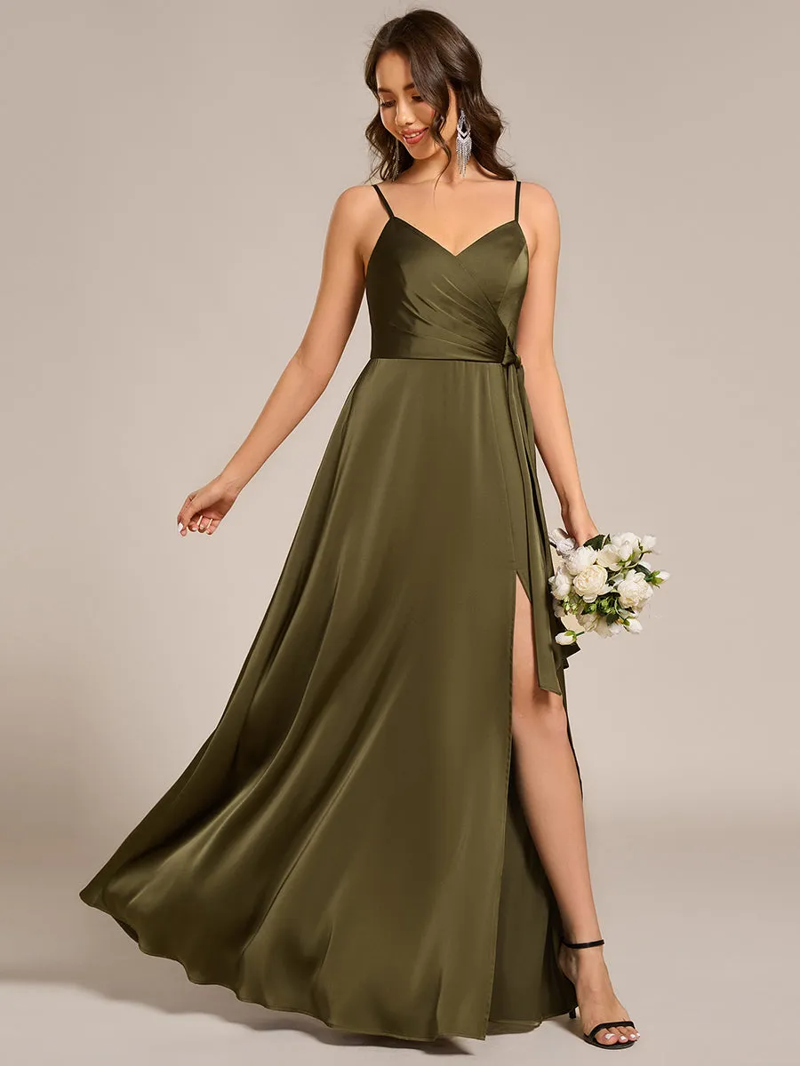 ever IYLA|Wrap-Style Spaghetti Strap Maxi Satin Bridesmaid Dress sold by Ever Pretty product image thumbnail 5