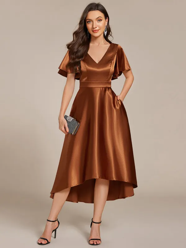 ever SCARLEN|V-neck High-Low Satin Wedding Guest Dress with Pockets sold by Ever Pretty
