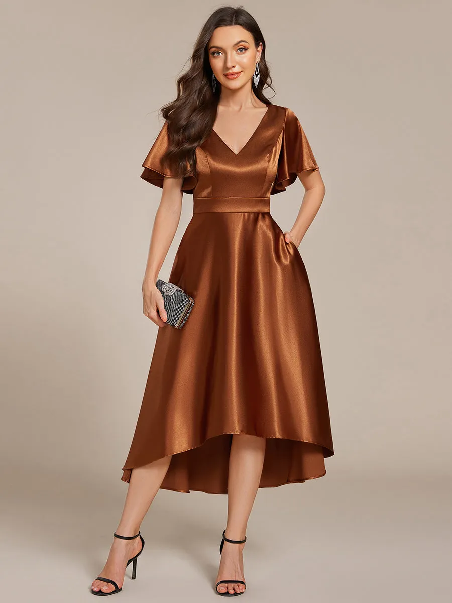 ever SCARLEN|V-neck High-Low Satin Wedding Guest Dress with Pockets sold by Ever Pretty