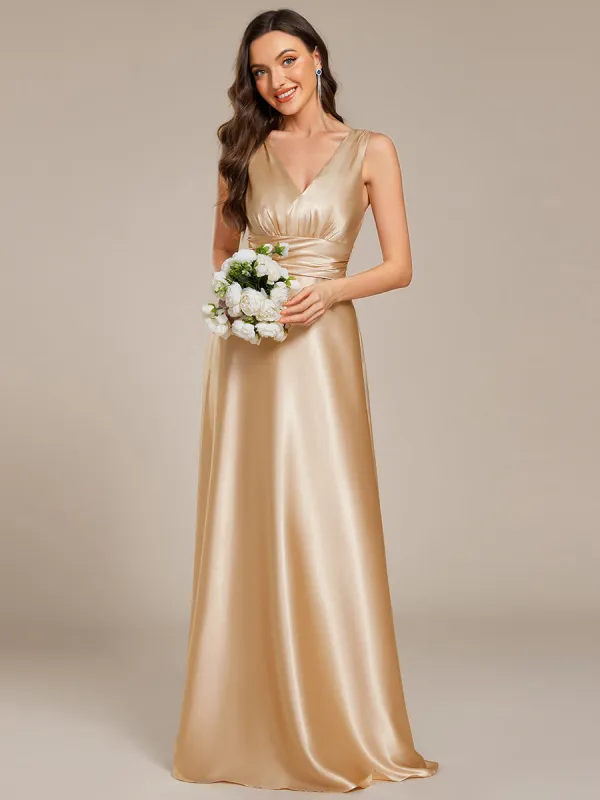 ever INDY|V-neck Empire Waist Satin Maxi Bridesmaid Dress with Pockets sold by Ever Pretty