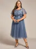 pretty MARA|Plus Size Round Neckline Embellished Tulle Midi Junior Bridesmaid Dress sold by Ever Pretty