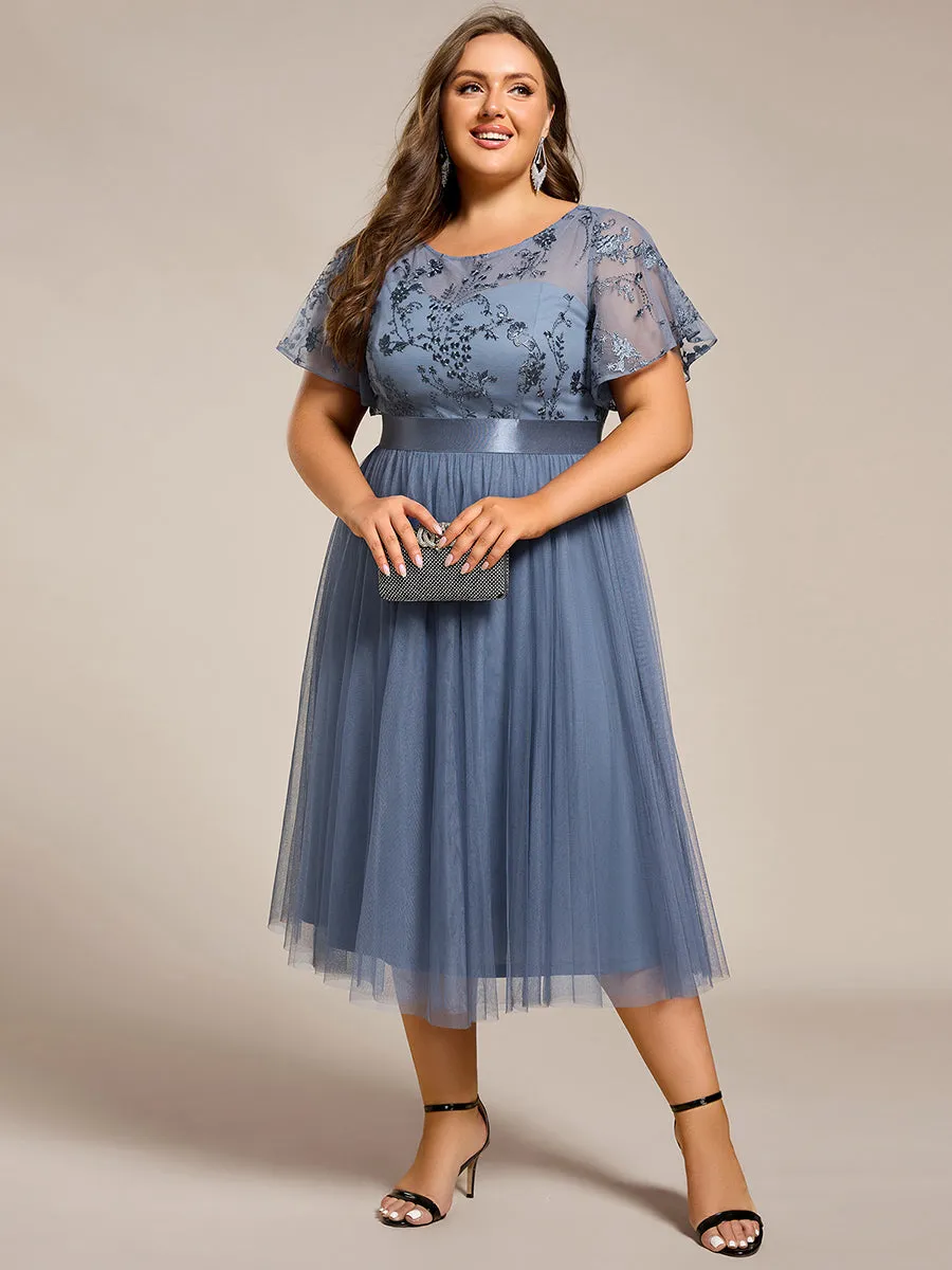 pretty MARA|Plus Size Round Neckline Embellished Tulle Midi Bridesmaid Dress sold by Ever Pretty product image thumbnail 4