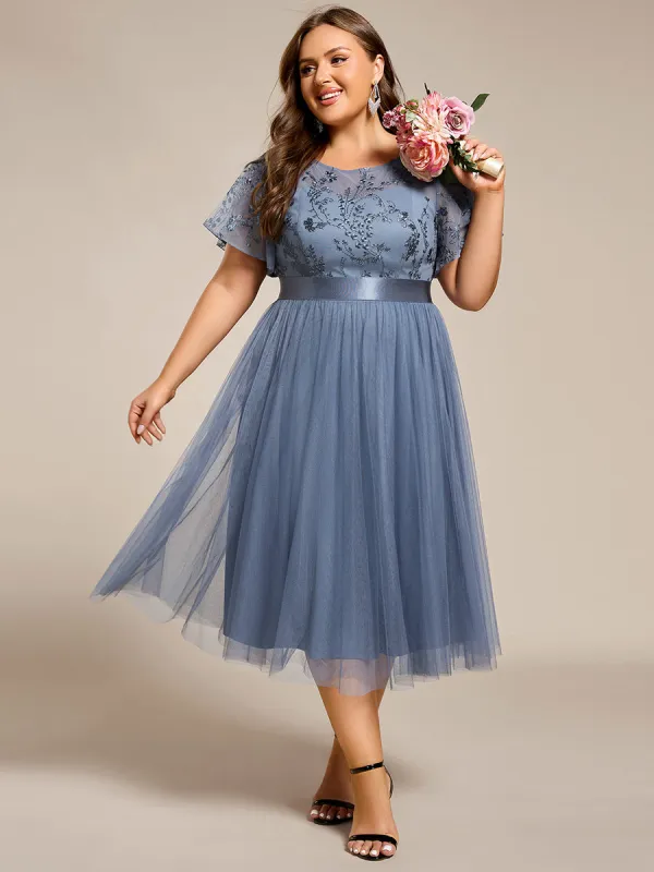 pretty MARA|Plus Size Round Neckline Embellished Tulle Midi Junior Bridesmaid Dress sold by Ever Pretty