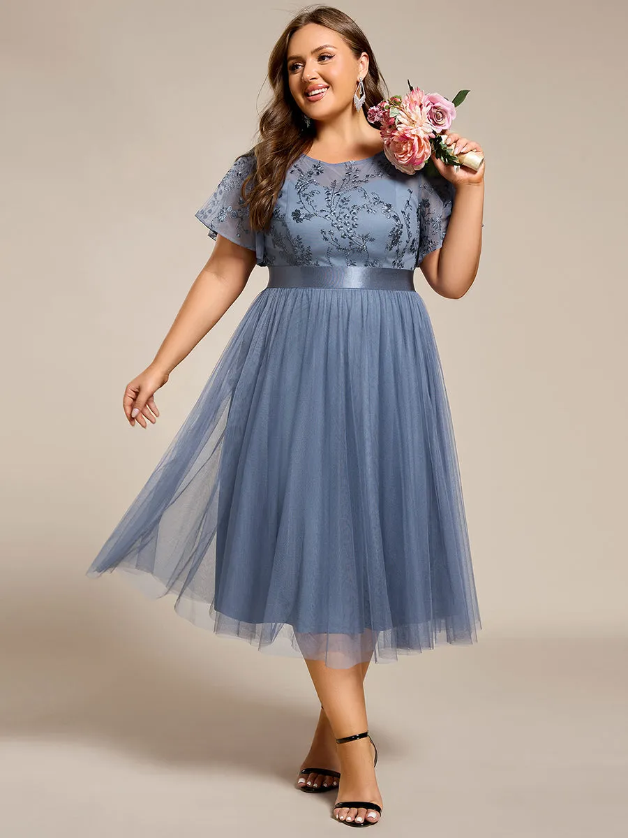 pretty MARA|Plus Size Round Neckline Embellished Tulle Midi Bridesmaid Dress sold by Ever Pretty