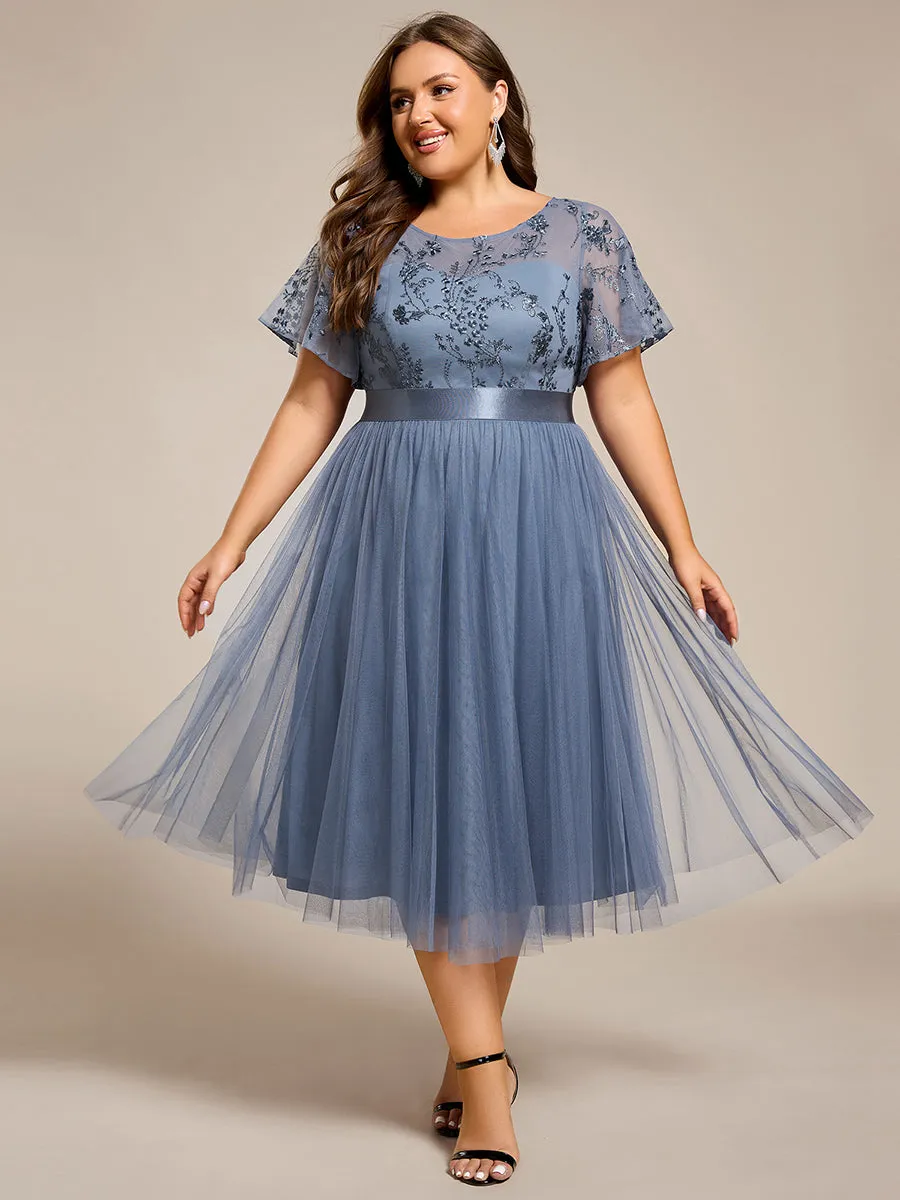 pretty MARA|Plus Size Round Neckline Embellished Tulle Midi Bridesmaid Dress sold by Ever Pretty product image thumbnail 5