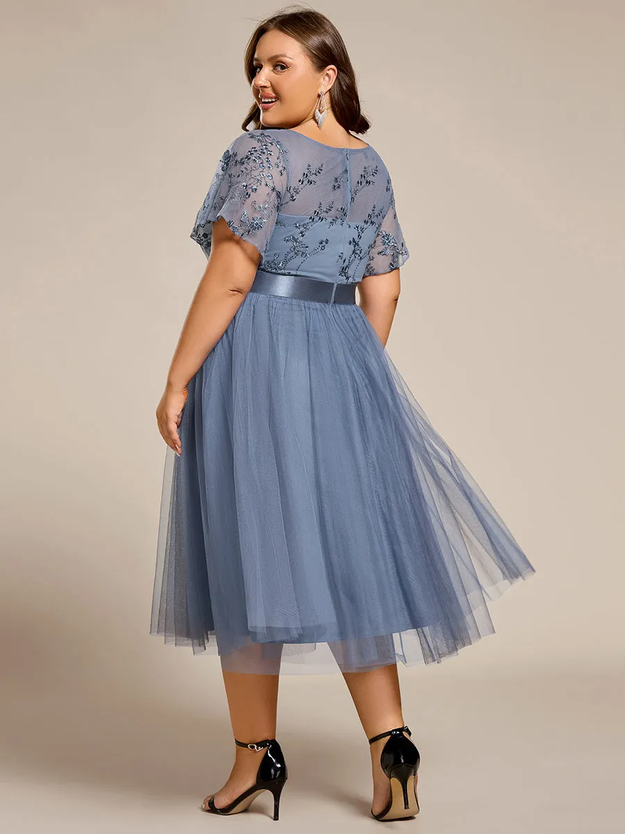pretty MARA|Plus Size Round Neckline Embellished Tulle Midi Bridesmaid Dress sold by Ever Pretty product image thumbnail 2