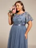 pretty MARA|Plus Size Round Neckline Embellished Tulle Midi Junior Bridesmaid Dress sold by Ever Pretty