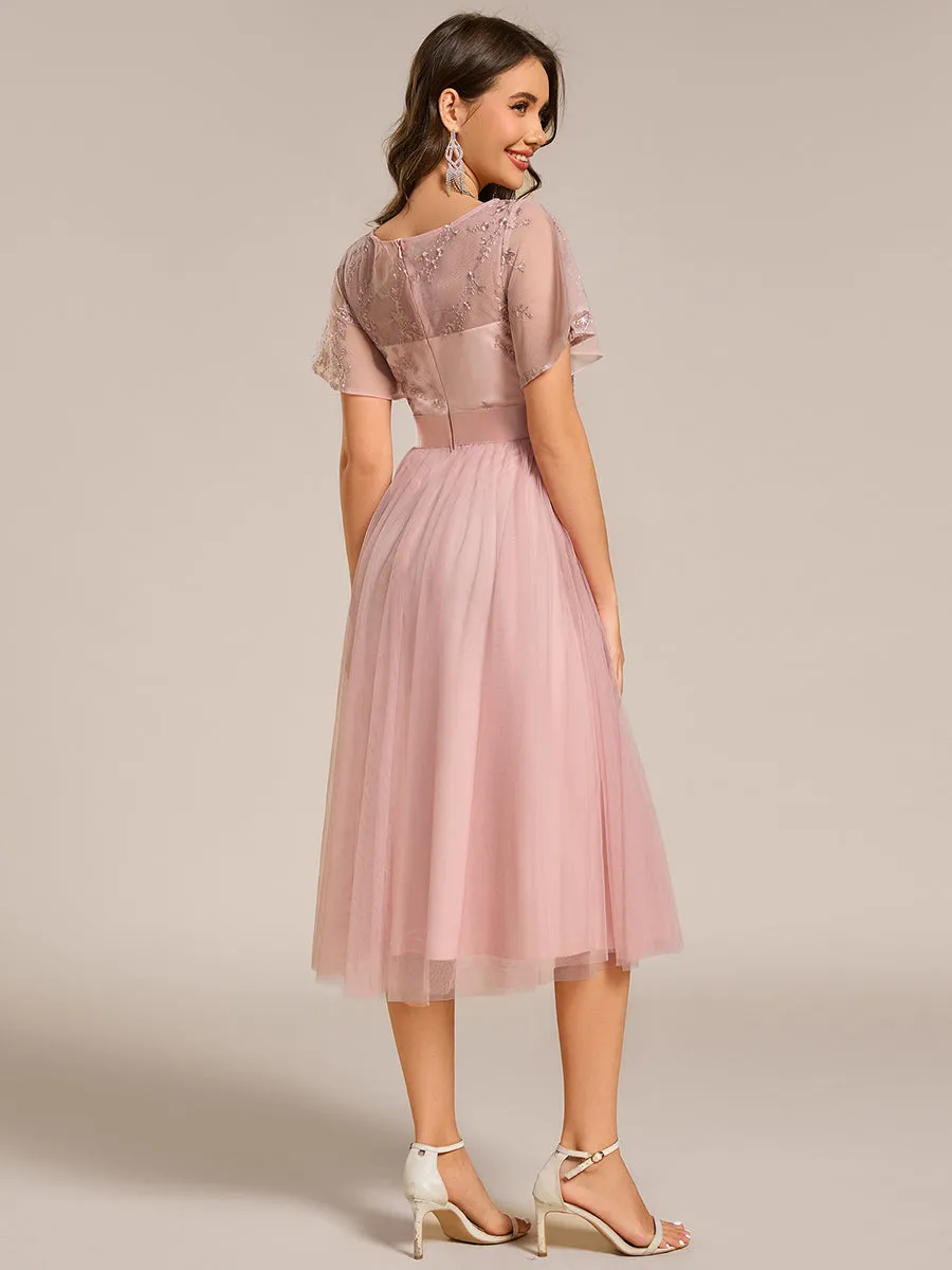 ever MARA|Embellished Tulle Midi Junior Bridesmaid Dress with Sheer Sleeves sold by Ever Pretty product image thumbnail 2