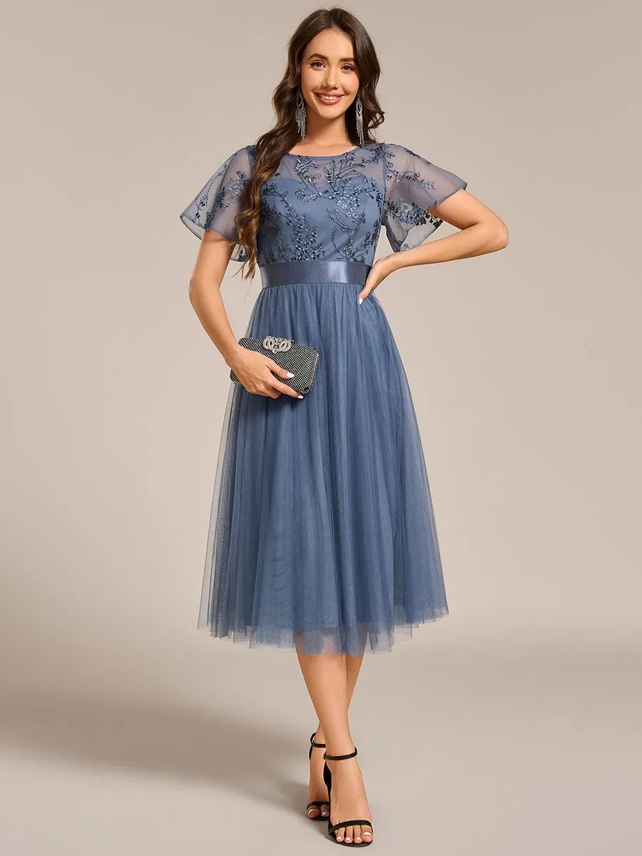ever MARA|Embellished Tulle Midi Junior Bridesmaid Dress with Sheer Sleeves sold by Ever Pretty product image thumbnail 3