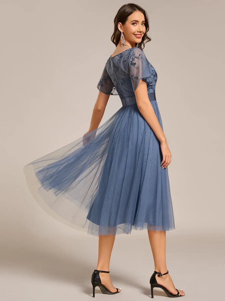 ever MARA|Embellished Tulle Midi Junior Bridesmaid Dress with Sheer Sleeves sold by Ever Pretty product image thumbnail 4