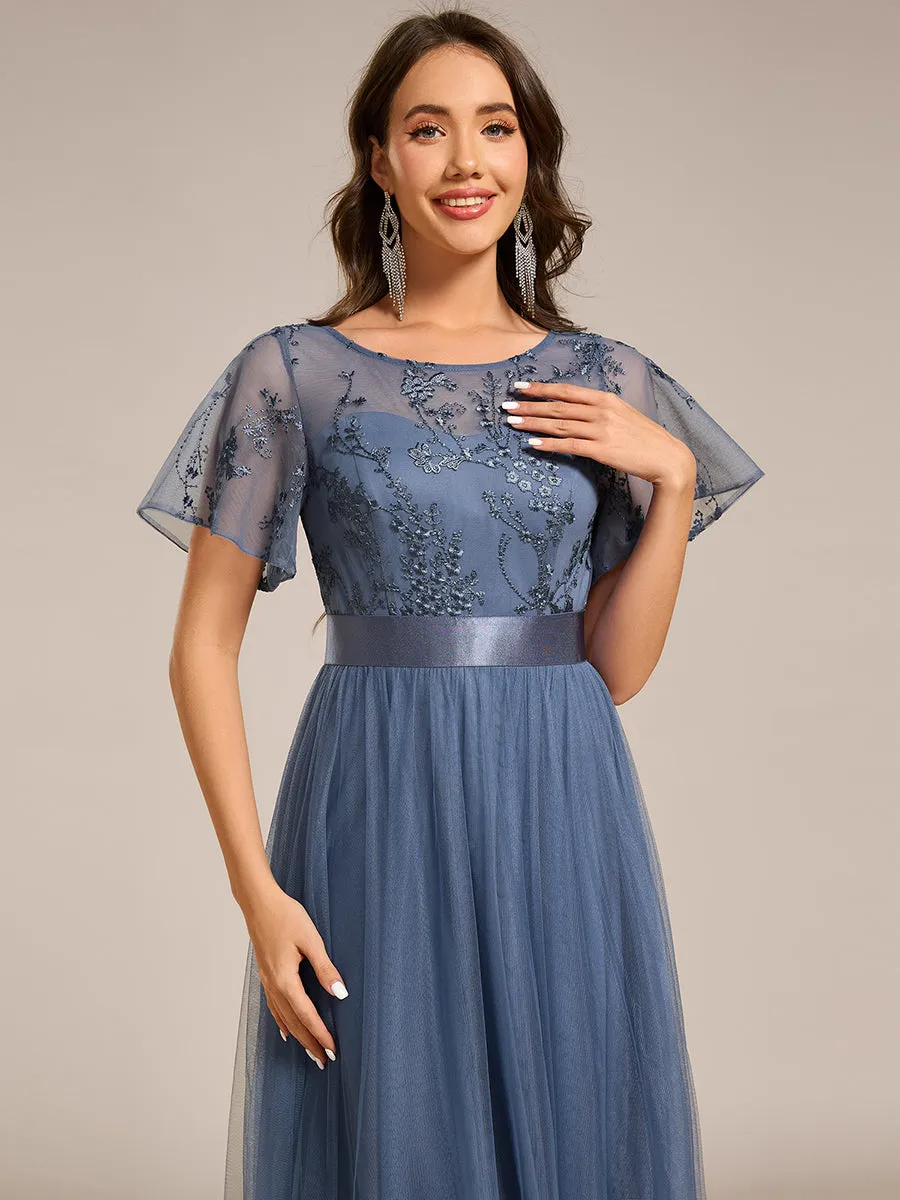 ever MARA|Embellished Tulle Midi Junior Bridesmaid Dress with Sheer Sleeves sold by Ever Pretty product image thumbnail 5