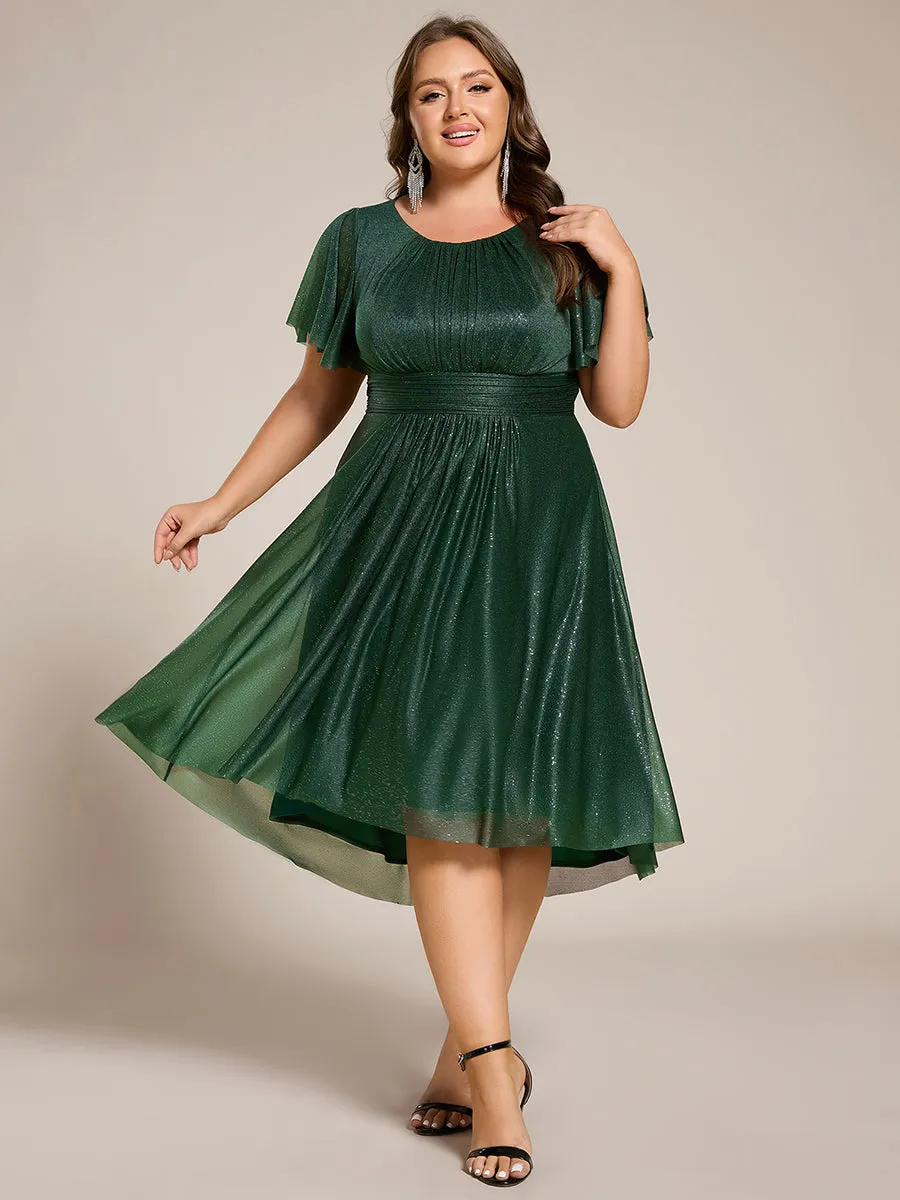 pretty CLARYN|Plus Size Sequin Round Neck Asymmetrical Midi Wedding Guest Dress sold by Ever Pretty