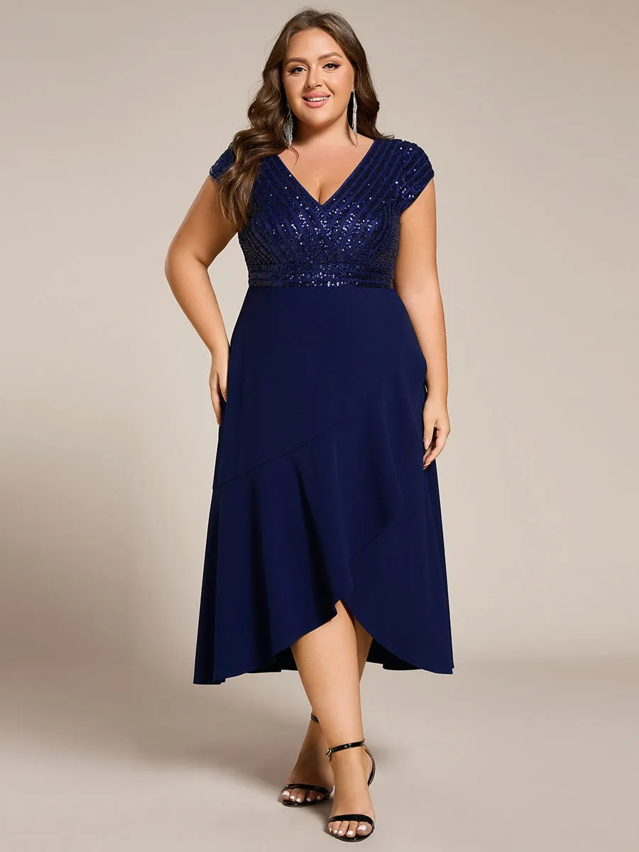 pretty BAYLOR|Plus Size Sequin Bodice V-Neck Midi Formal Dress sold by Ever Pretty product image thumbnail 4