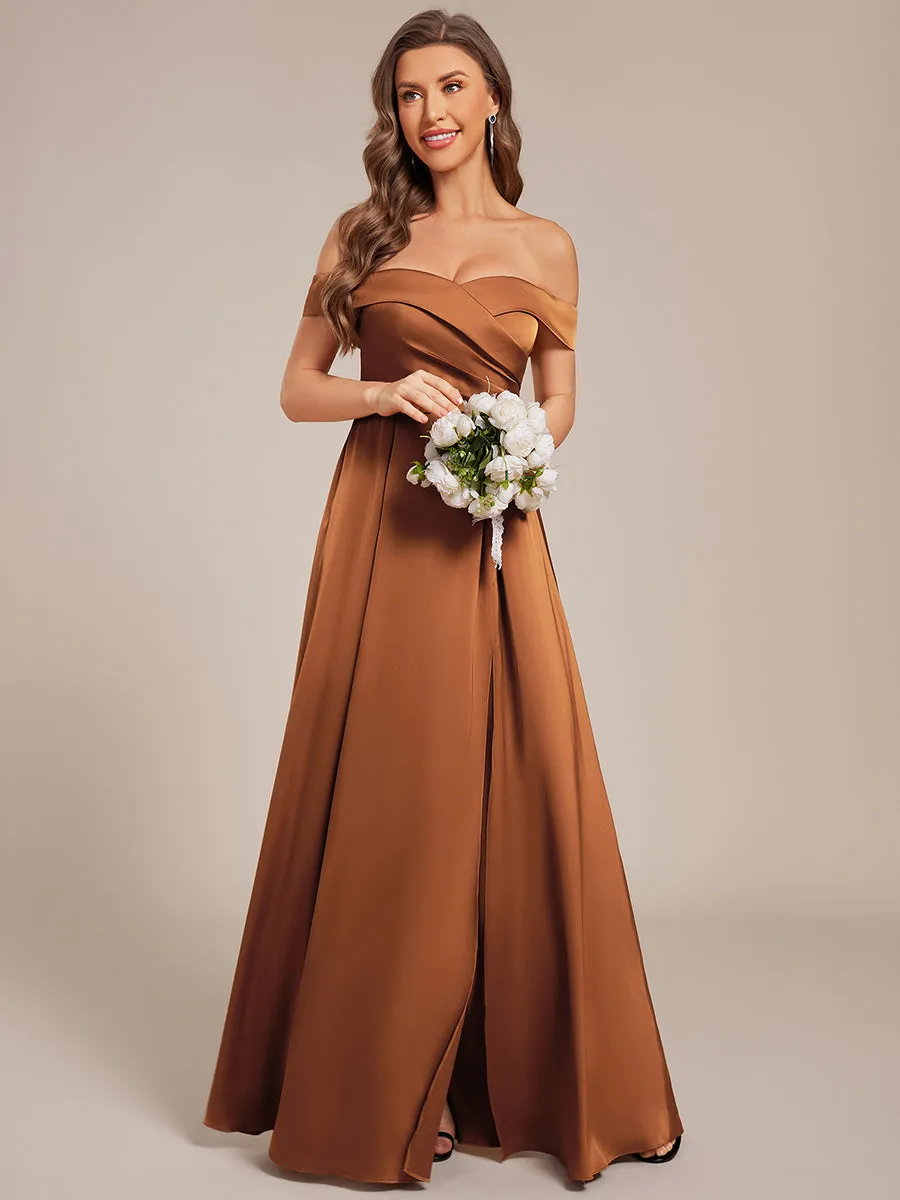 ever SKYE|Off Shoulder Lace-Up High Slit Satin Bridesmaid Dress sold by Ever Pretty product image thumbnail 5