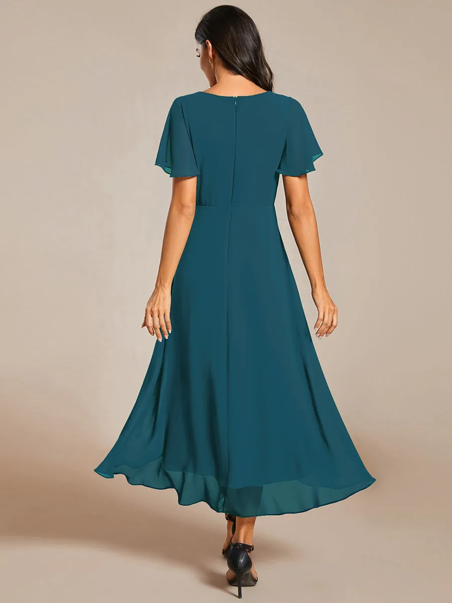 ever LARK|Flowy Ruffles Sleeve V-Neck A-Line Midi Chiffon Wedding Guest Dress sold by Ever Pretty product image thumbnail 2