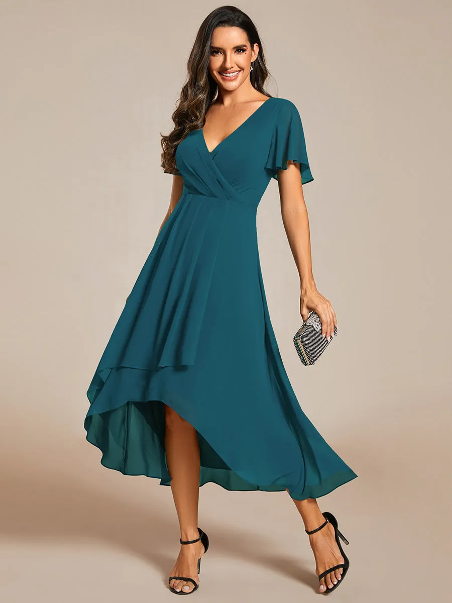 ever LARK|Flowy Ruffles Sleeve V-Neck A-Line Midi Chiffon Wedding Guest Dress sold by Ever Pretty product image thumbnail 4