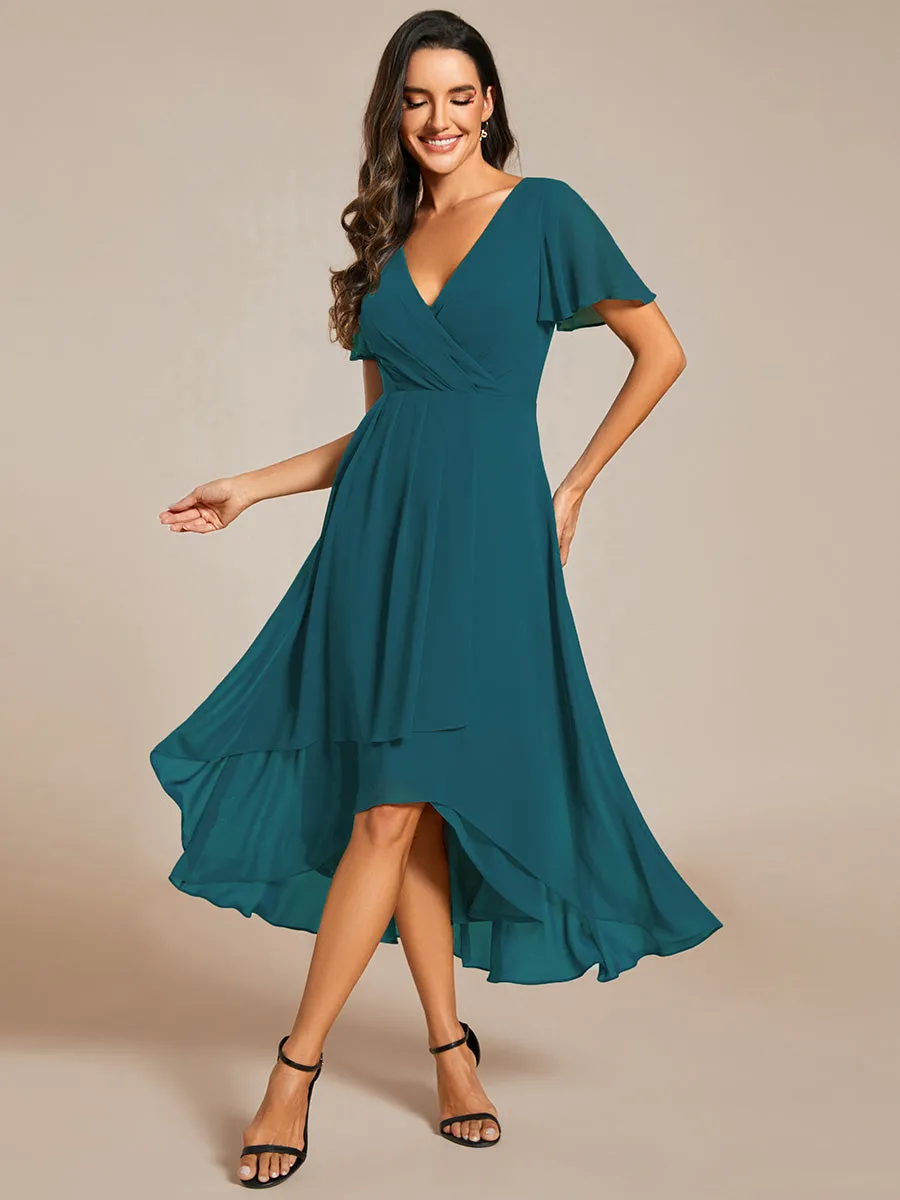 ever LARK|Flowy Ruffles Sleeve V-Neck A-Line Midi Chiffon Wedding Guest Dress sold by Ever Pretty