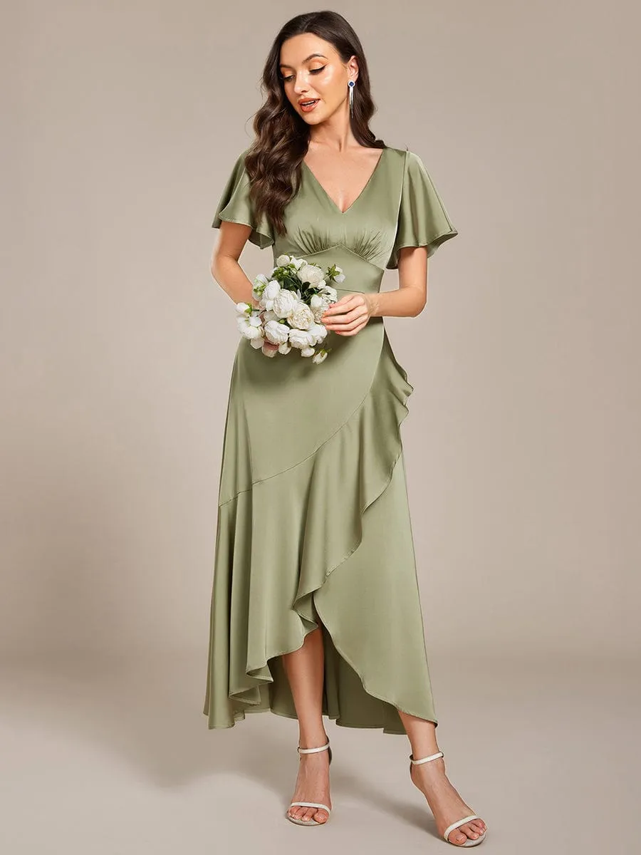 ever WYNTER|Short Sleeve Ruffled Satin Midi Wedding Guest Dress sold by Ever Pretty product image thumbnail 5