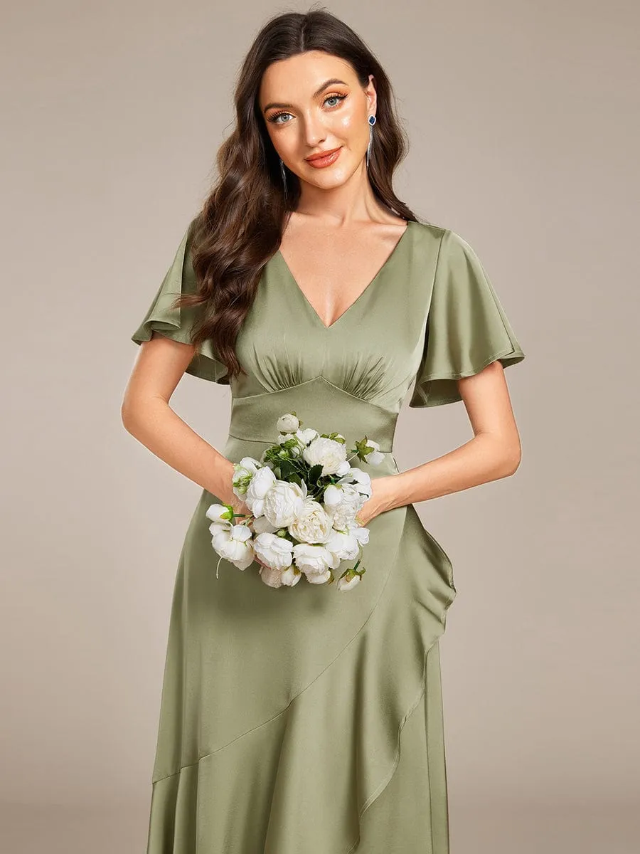 ever WYNTER|Short Sleeve Ruffled Satin Midi Wedding Guest Dress sold by Ever Pretty product image thumbnail 3