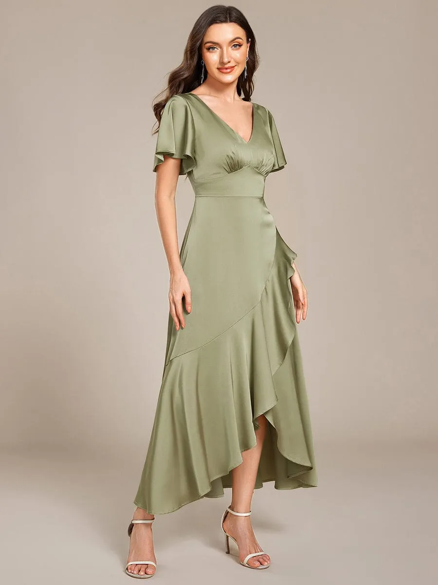 ever WYNTER|Short Sleeve Ruffled Satin Midi Wedding Guest Dress sold by Ever Pretty product image thumbnail 4