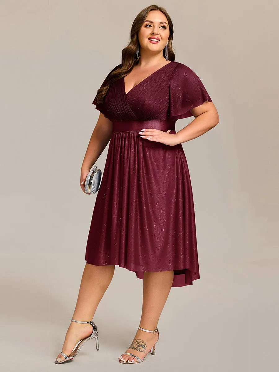 pretty SOL|Plus Size Glitter Short Sleeve V-Neck Pleated Midi Wedding Guest Dress sold by Ever Pretty product image thumbnail 5