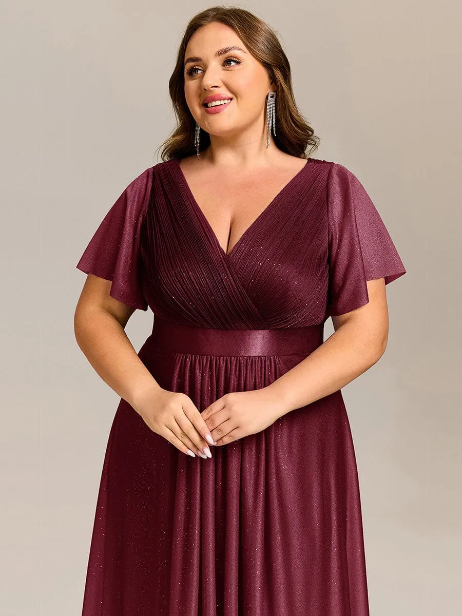 pretty SOL|Plus Size Glitter Short Sleeve V-Neck Pleated Midi Wedding Guest Dress sold by Ever Pretty product image thumbnail 3