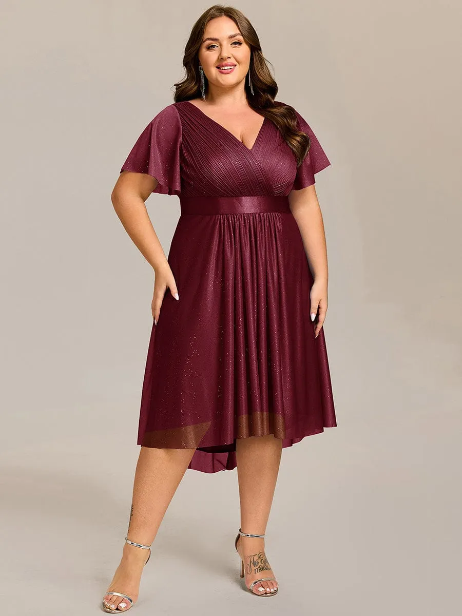 pretty SOL|Plus Size Glitter Short Sleeve V-Neck Pleated Midi Wedding Guest Dress sold by Ever Pretty product image thumbnail 4