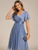 ever SOL|Short Sleeve V-Neck Pleated Glitter Midi Wedding Guest Dress sold by Ever Pretty