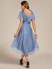 ever SOL|Short Sleeve V-Neck Pleated Glitter Midi Wedding Guest Dress sold by Ever Pretty