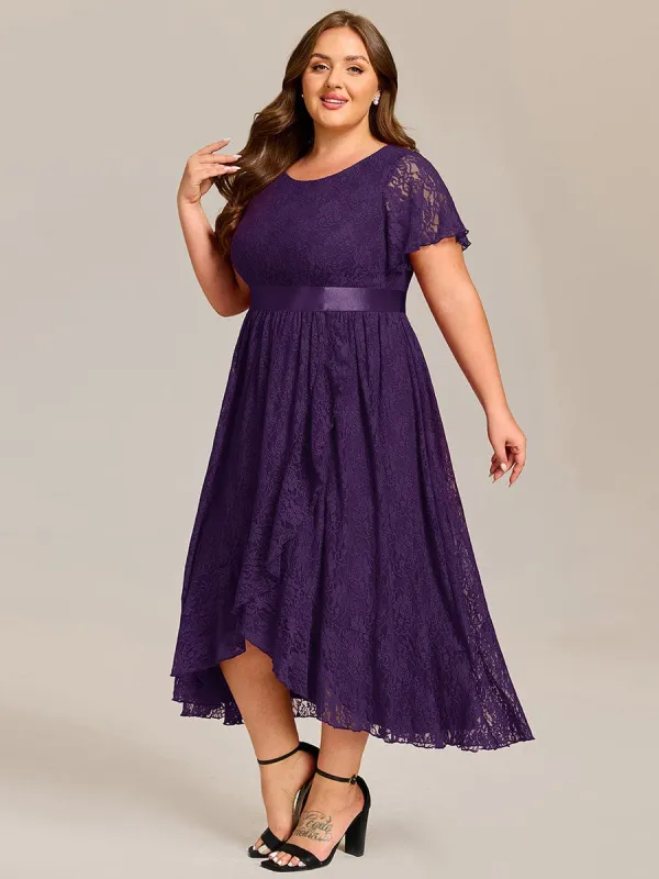 pretty SEVYN|Plus Size Lace Flutter Sleeves Round Neckline Midi Formal Dress sold by Ever Pretty