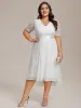 pretty JOLEN|Plus Size Half Sleeve Lace Pleated V-Neck Midi Wedding Guest Dress sold by Ever Pretty