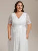 pretty JOLEN|Plus Size Half Sleeve Lace Pleated V-Neck Midi Wedding Guest Dress sold by Ever Pretty