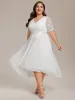 pretty JOLEN|Plus Size Half Sleeve Lace Pleated V-Neck Midi Wedding Guest Dress sold by Ever Pretty