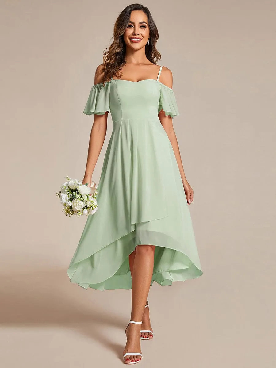 ever JORDANE|Spaghetti Strap Cold Shoulder Chiffon A-Line Midi Bridesmaid Dress sold by Ever Pretty