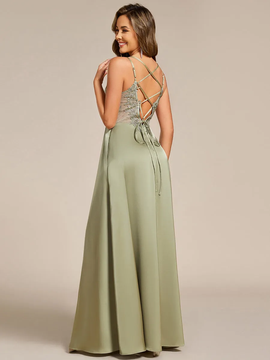 ever LONDYN|Sleeveless Backless Lace-Up A-Line Satin Bridesmaid Dress sold by Ever Pretty product image thumbnail 4