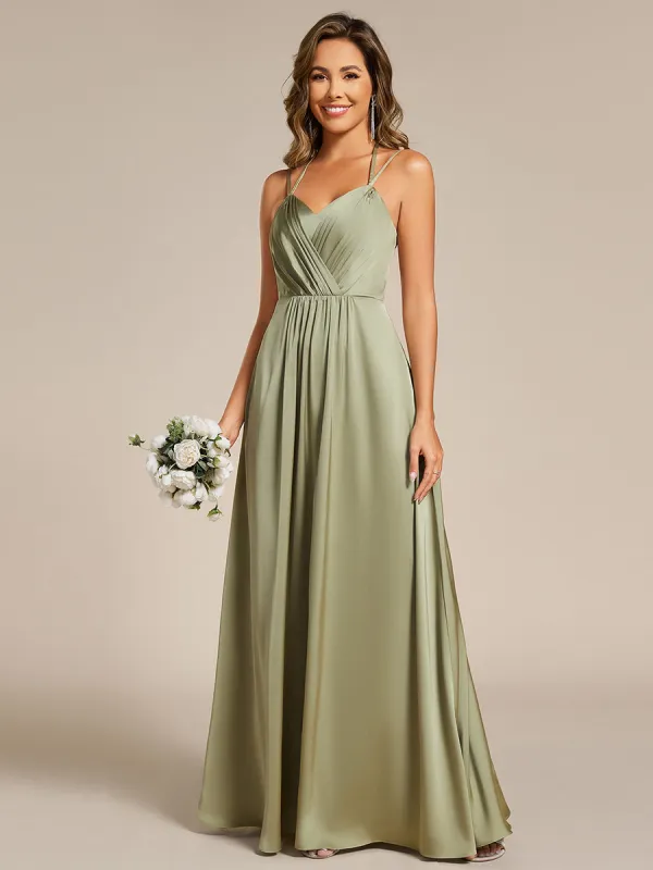 ever LONDYN|Sleeveless Backless Lace-Up  A-Line Satin Bridesmaid Dress sold by Ever Pretty