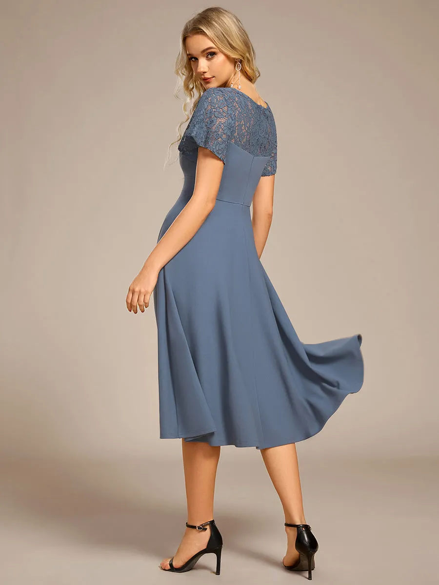 ever EVIE|Short Sleeves A-Line Midi Wedding Guest Dress with Pockets sold by Ever Pretty product image thumbnail 2