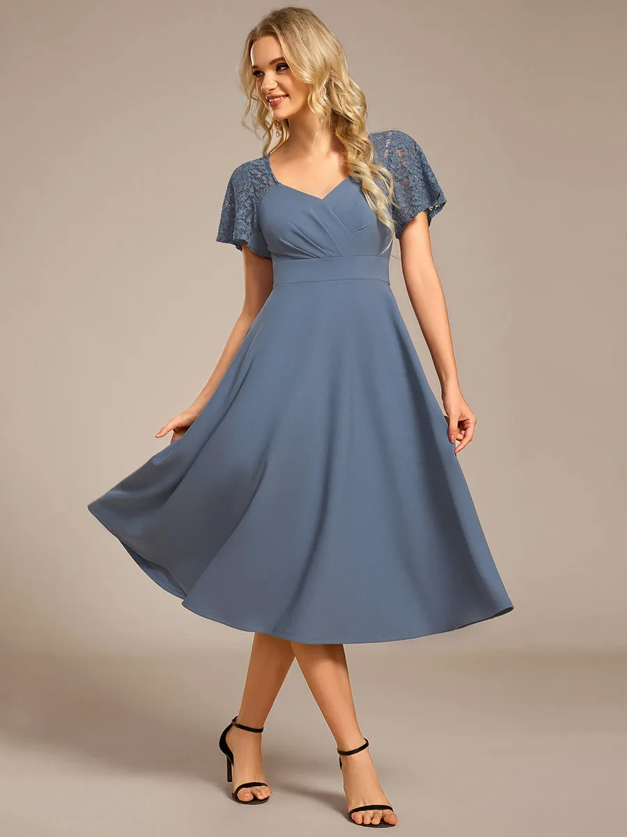 ever EVIE|Short Sleeves A-Line Midi Wedding Guest Dress with Pockets sold by Ever Pretty product image thumbnail 4