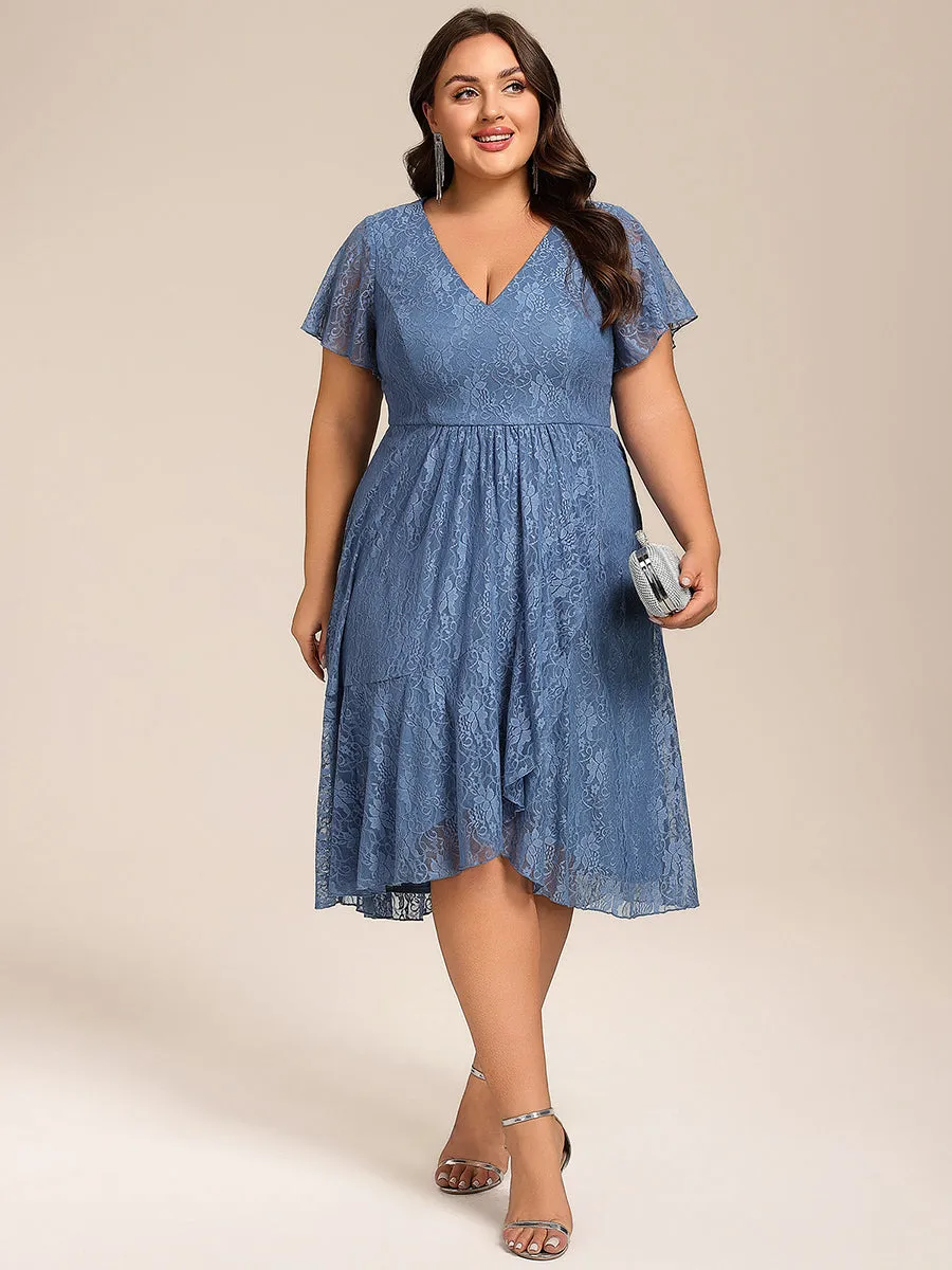 pretty PALOMA|Plus Size Short Sleeves V-Neck A-Line Lace Midi Wedding Guest Dress sold by Ever Pretty product image thumbnail 4
