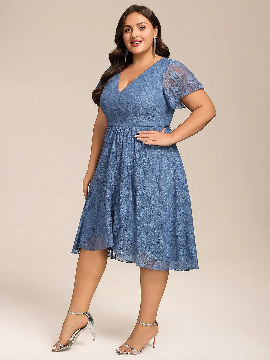 pretty PALOMA|Plus Size Short Sleeves V-Neck A-Line Lace Midi Wedding Guest Dress sold by Ever Pretty product image thumbnail 5