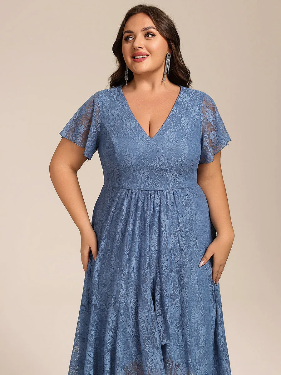 pretty PALOMA|Plus Size Short Sleeves V-Neck A-Line Lace Midi Wedding Guest Dress sold by Ever Pretty product image thumbnail 3