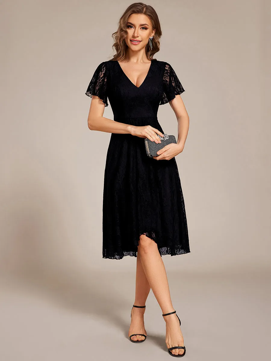 ever PALOMA|Ruffled Short Sleeves V-Neck A-Line Midi Wedding Guest Dress sold by Ever Pretty product image thumbnail 4