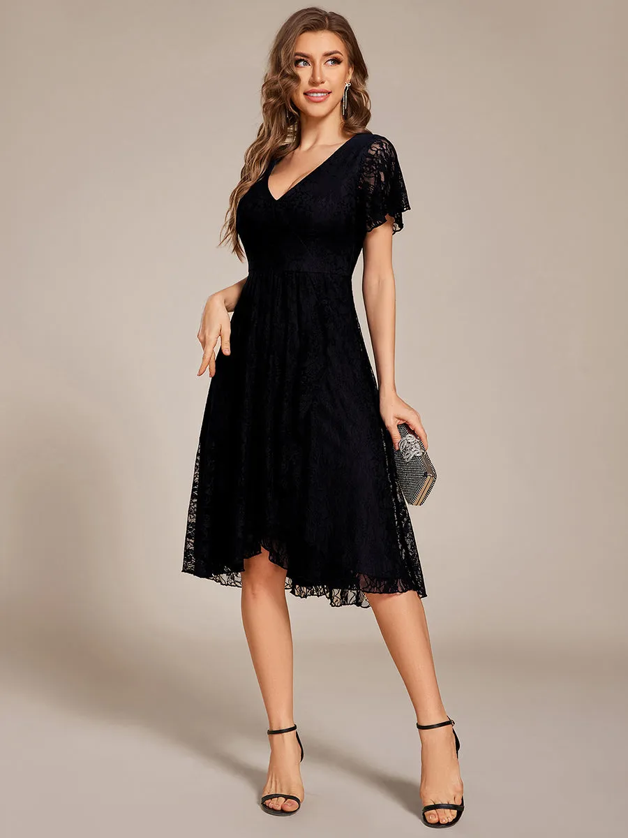 ever PALOMA|Ruffled Short Sleeves V-Neck A-Line Midi Wedding Guest Dress sold by Ever Pretty product image thumbnail 5