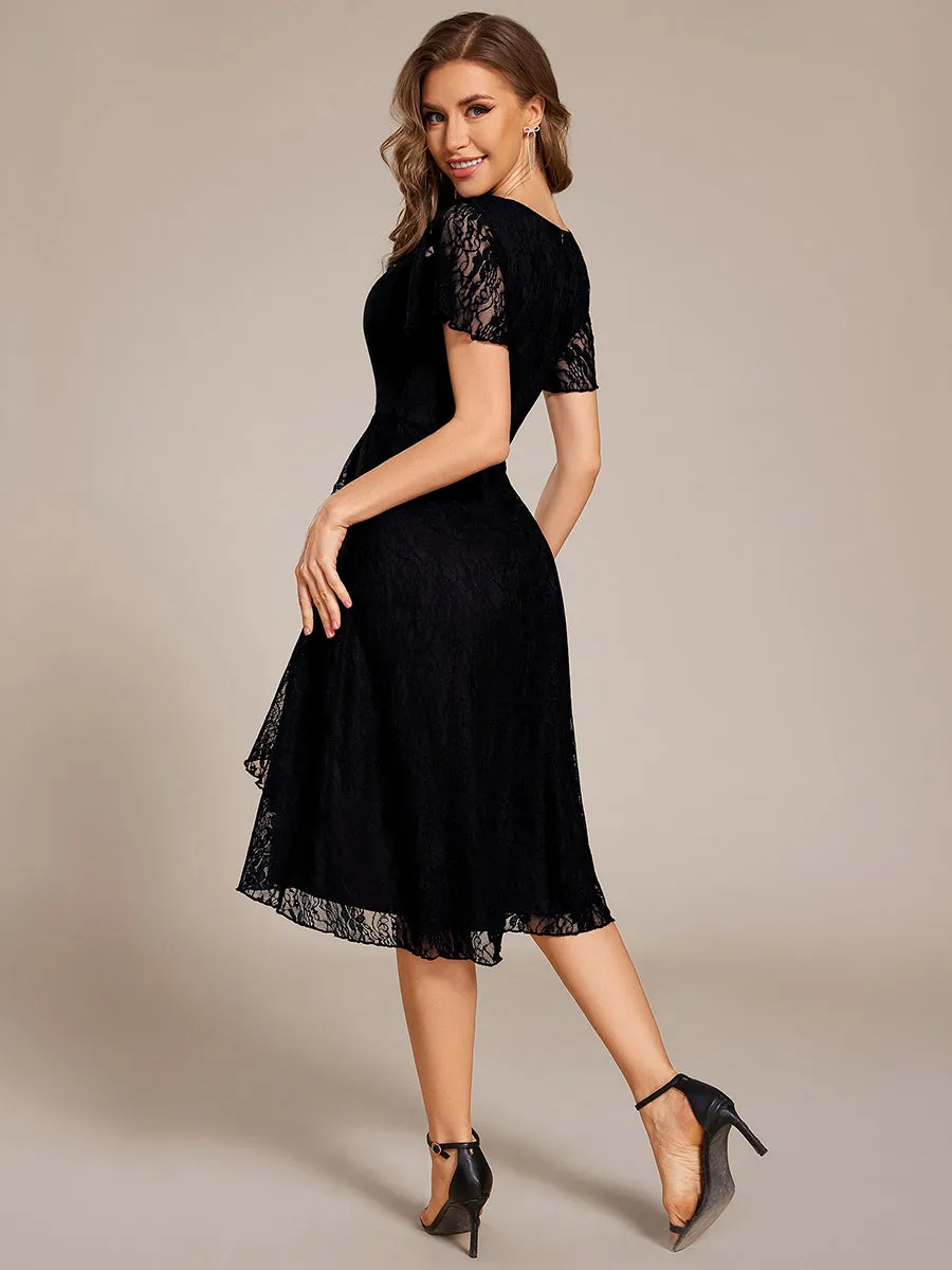 ever PALOMA|Ruffled Short Sleeves V-Neck A-Line Midi Wedding Guest Dress sold by Ever Pretty product image thumbnail 2