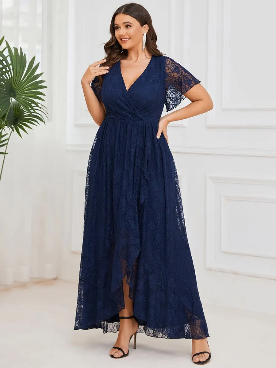 pretty ELISE|Plus Size Short Sleeve Ruffled V-Neck A-Line Lace Wedding Guest Dress sold by Ever Pretty product image thumbnail 3