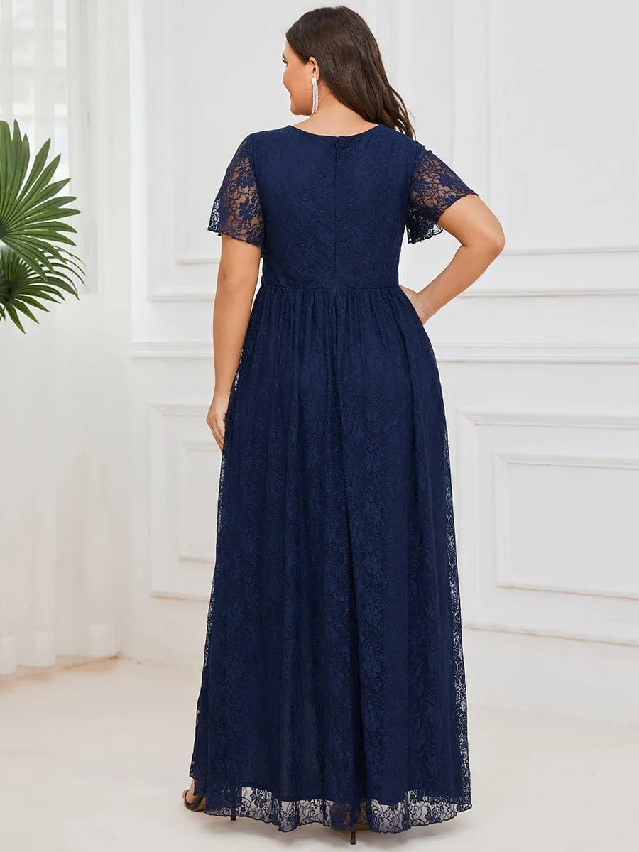 pretty ELISE|Plus Size Short Sleeve Ruffled V-Neck A-Line Lace Wedding Guest Dress sold by Ever Pretty product image thumbnail 4