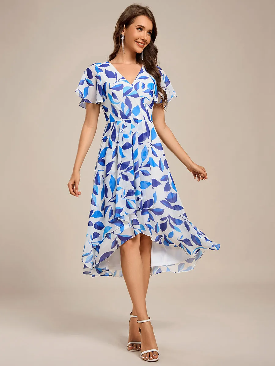 ever CATALEYA|Short Sleeve Ruffled V-Neck Floral Printed Midi Wedding Guest Dress sold by Ever Pretty
